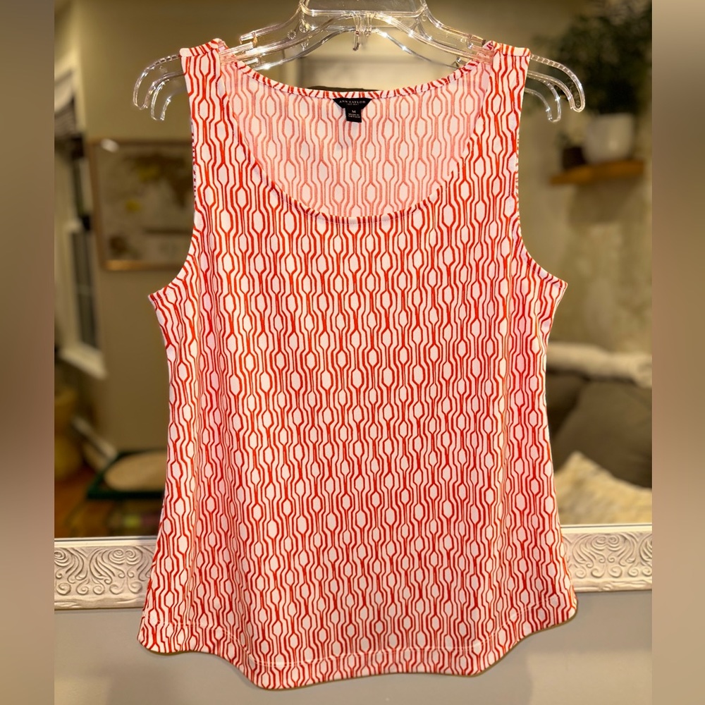 Ann Taylor Orange & White Design Sleeveless Top - Medium - Picture 6 of 8